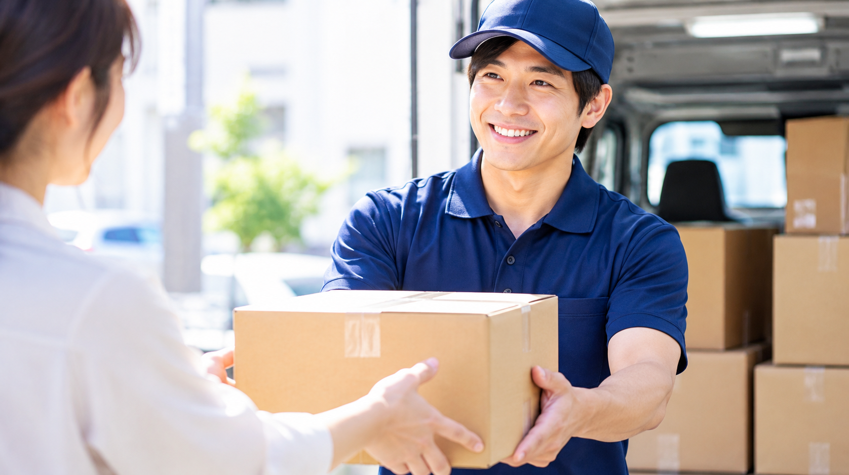 荷物を受け渡す様子